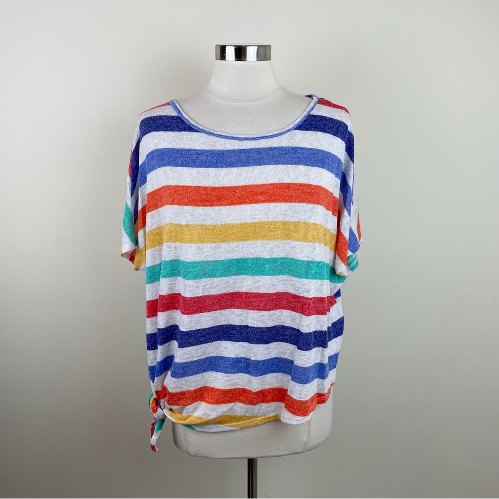 Andree By Unit Colorful Red White Blue Stripe Blouse Top Women Size Medium Boho